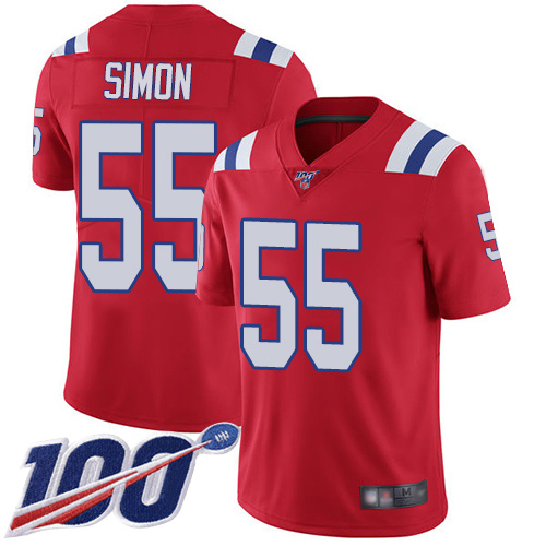 New England Patriots Football #55 Vapor Untouchable 100th Season Limited Red Men John Simon Alternate NFL Jersey